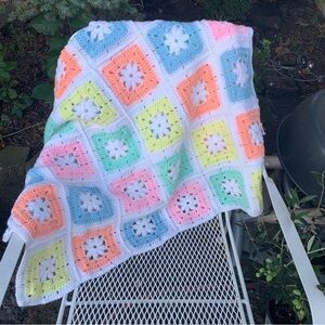 Crochet Afghan Baby Quilt Granny Square Lap Throw 55” x 40”